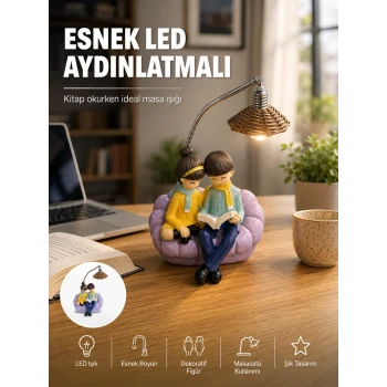 Okuyan Çift Figürlü Dekoratif Gece Lambası Hediye Seçeneği