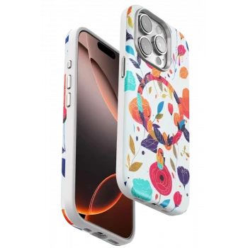 Onegif Apple iPhone 14 Pro Max Flower Series Magsafe Kapak - Beyaz
