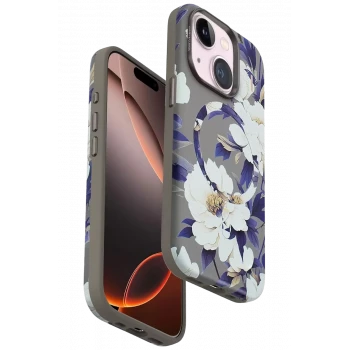 Onegif Apple iPhone 15 Plus Flower Series Magsafe Kapak - Gri