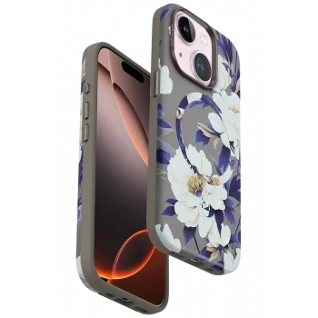 Onegif Apple iPhone 15 Plus Flower Series Magsafe Kapak - Gri