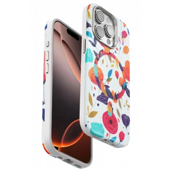 Onegif Apple iPhone 15 Pro Max Flower Series Magsafe Kapak - Beyaz