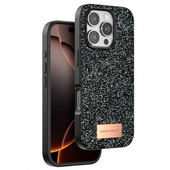 Onegif Apple iPhone 16 Pro Bright Simli Kapak - Siyah