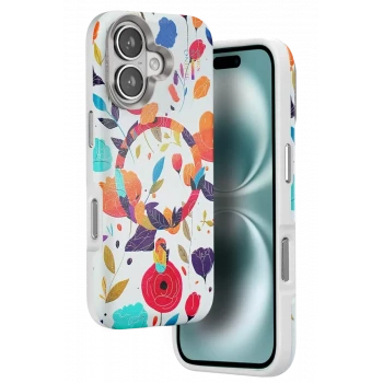 Onegif Apple iPhone 16 Flower Series Magsafe Kapak - Beyaz