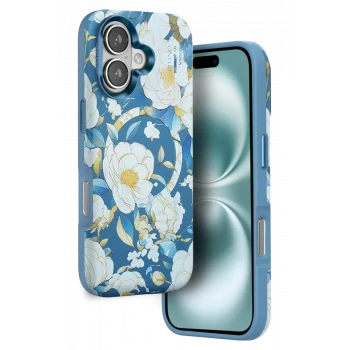 Onegif Apple iPhone 16 Flower Series Magsafe Kapak - Mavi