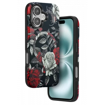 Onegif Apple iPhone 16 Flower Series Magsafe Kapak - Siyah