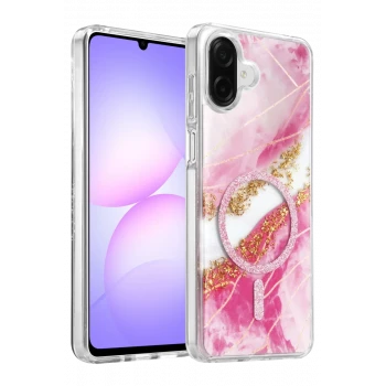 Onegif Samsung Galaxy A07 4G Lotus Simli Magsafe Kapak - Pembe