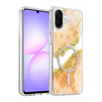 Onegif Samsung Galaxy A07 4G Lotus Simli Magsafe Kapak - Turuncu