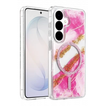 Onegif Samsung Galaxy S26 Lotus Simli Magsafe Kapak - Pembe