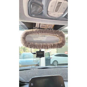 Peluş Dikiz Ayna Kılıfı Süs Gri
