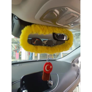 Peluş Dikiz Ayna Kılıfı Süs Sarı