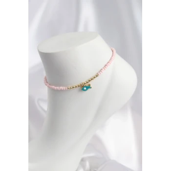 Pembe Renk Boncuklu Balık Figürlü Halhal