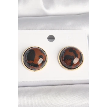 Pirinç Gold Renk 3D Daire Leopar Model Kadın Küpe