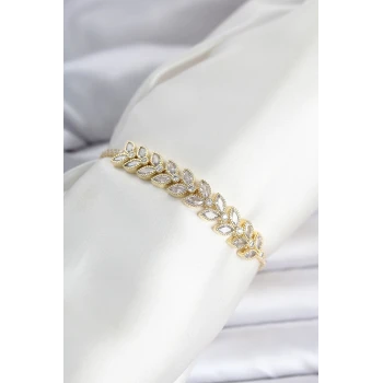 Pirinç Gold Renk Başak Model Su Yolu Kadın Bileklik