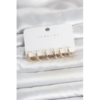 Pirinç Gold Renk Halka Kadın Küpe Seti