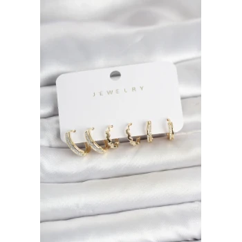 Pirinç Gold Renk Kadın Küpe Seti
