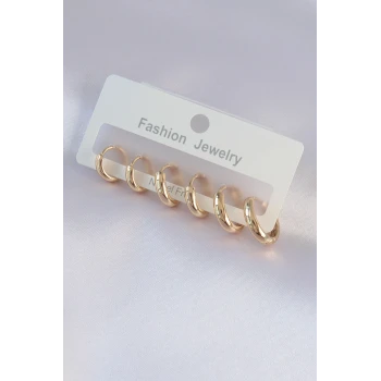 Pirinç Gold Renk Oval Küpe Seti