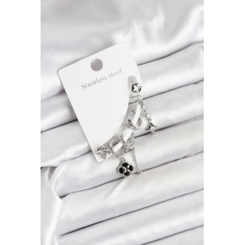 Pirinç Gümüş Renk Kadın Set Küpe