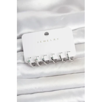 Pirinç Gümüş Renk Yılan Model Kadın Küpe Seti