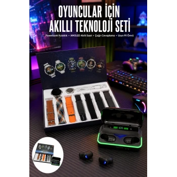Powerbank Bluetooth Kulaklık Ve Akıllı Saat 7 Kordonlu Metal Kordon Plastik Kordon