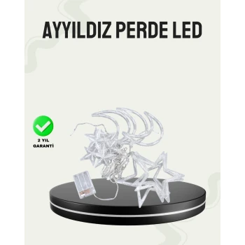 Prizli Yıldız Ay Perde LED Işık Ev ve Organizasyon Dekoru