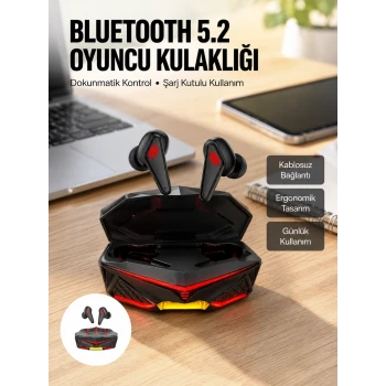 Profesyonel TWS Işıklı Kablosuz Bluetooth Kulaklık Oyuncu Kulaklığı Yeni Nesil