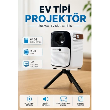 Projector Ev Tipi 64 Gb 2 Gb Rem Hafıza Hd Görüntü Kumandalı