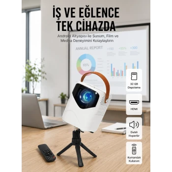 Projeksiyon Ev Sineması Bluetooth 4k HD Kaliteli Görüntü Kumandalı