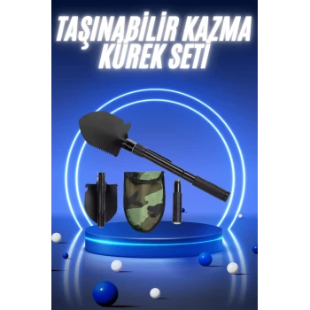 Pusulalı Katlanabilir Kazma Kürek Kamp Seti Kamp Küreği Portatif Çantalı