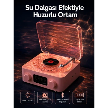 Retro Saatli Bluetooth Hoparlör – Gece Lambalı Kristal Ses Kalitesi Yeni Nesil