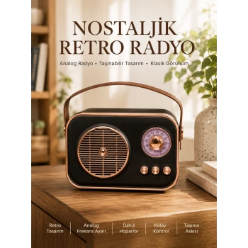 Retro Tarz Kablosuz Radyo – Bluetooth, USB ve TF Kart Girişli