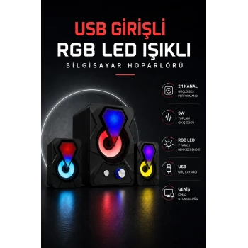 RGB LED AYDINLATMALI USB BİLGİSAYAR OYUN HOPARLÖRÜ