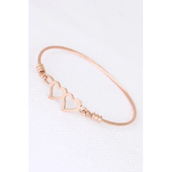 Rose Çelik Çift Kalp Figürlü Erkek Kelepçe Bileklik