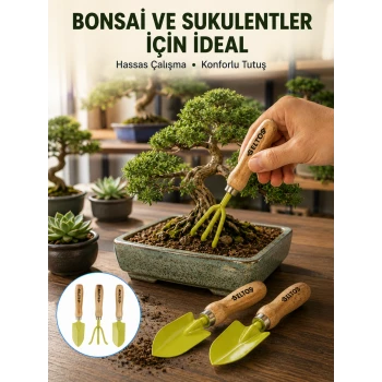 Saksı Bitkileri İçin Bahçe El Aleti Seti Ergonomik Ahşap Saplı