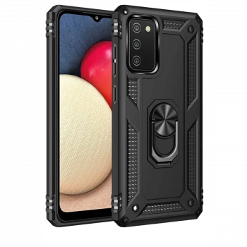 Samsung Galaxy A03S Kılıf Sofya Yüzüklü Silikon Kapak - Siyah