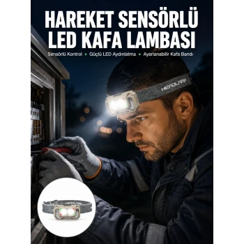 Şarjlı Wave Sensörlü LED Kafa Feneri Outdoor Kullanım Yeni Nesil