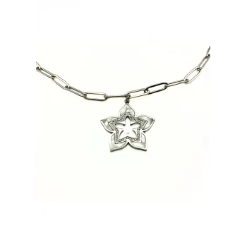 Sedef Detaylı Yıldız Çelik Kolye MODEL 10 | Taşlı Modern Tasarım