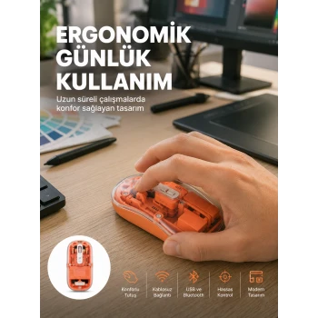 Şeffaf Kablosuz Mouse Bluetooth Bağlantılı Sessiz Tıklama Yeni Nesil