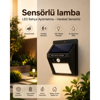 Sensörlü, Güneş Enerjili LED Duvar Lambası Bahçe ve Balkon Aydınlatma