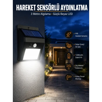 Solar Güneş Enerji Panelli Sensörlü Lamba Enerji Tasarruflu