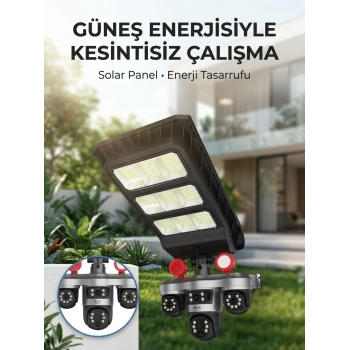Solar Panelli Akıllı Güvenlik Kamerası LED Projektörlü