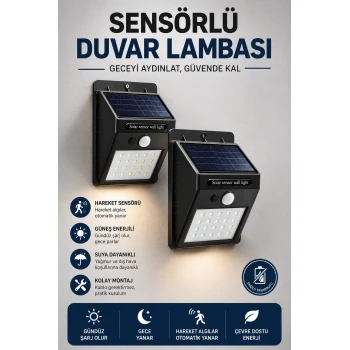 Solar Sensörlü Duvar Lambası Bahçe Lamba 20 Led Işık