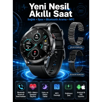 Suya Dayanıklı Dokunmatik Akıllı Saat Bluetooth 5.0, Sesli Asistan ve Sağlık Takibi