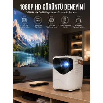 Taşınabilir Android Projeksiyon Wifi Destekli 4K Multimedia Tabanlı Ev Ve Ofis Tipi