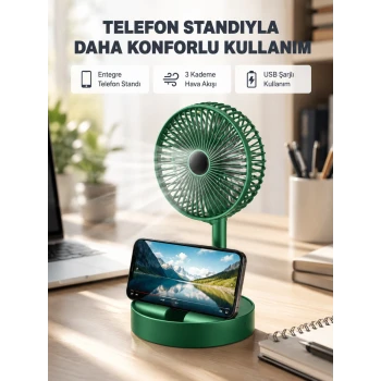 Taşınabilir Şarjlı Mini Fan – Katlanabilir Gövde, 3 Hız Kademesi