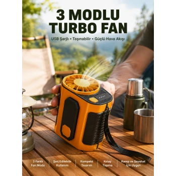 Taşınabilir USB Şarjlı Turbo Fan – 3 Modlu Soğutma, Hafif & Kompakt