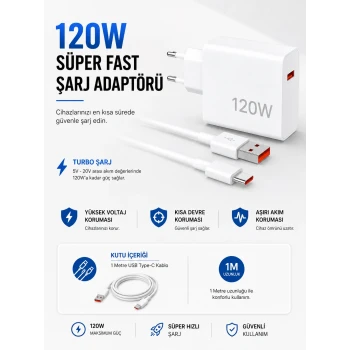Turbo 120W Hızlı Şarj Cihazı Type-C Kablolu