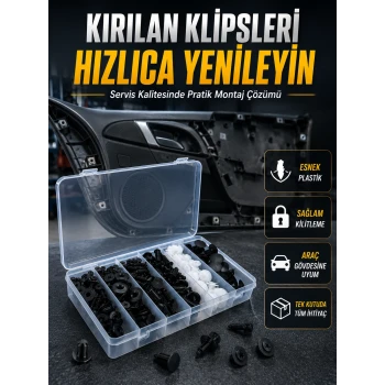 Universal Araç Döşeme Klipsi ve Tampon Sabitleme Pimi Seti 100 Parça Organizer Kutulu