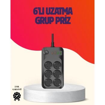 USB Type-C Destekli Termal Korumalı 6’lı Uzatma Priz 10A 2m