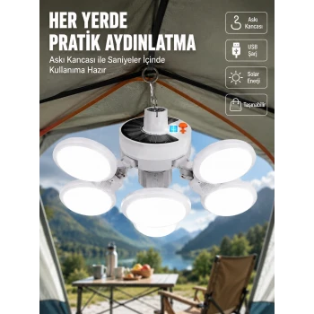 USB ve Solar Şarjlı Katlanabilir 5 Taraflı LED Lamba