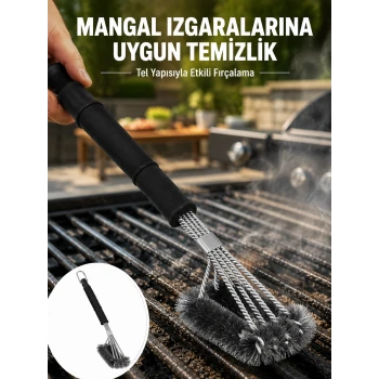 Uzun Saplı Izgara Temizleme Fırçası Çelik Telli Yeni Nesil